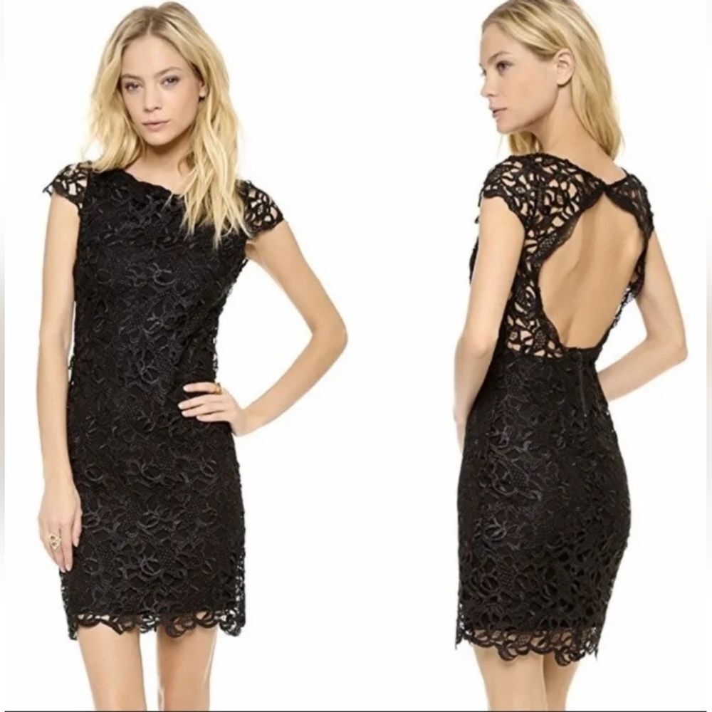 Alice + Olivia Clover Black Lace Open-Back Party Holiday Special Occasion Dress
